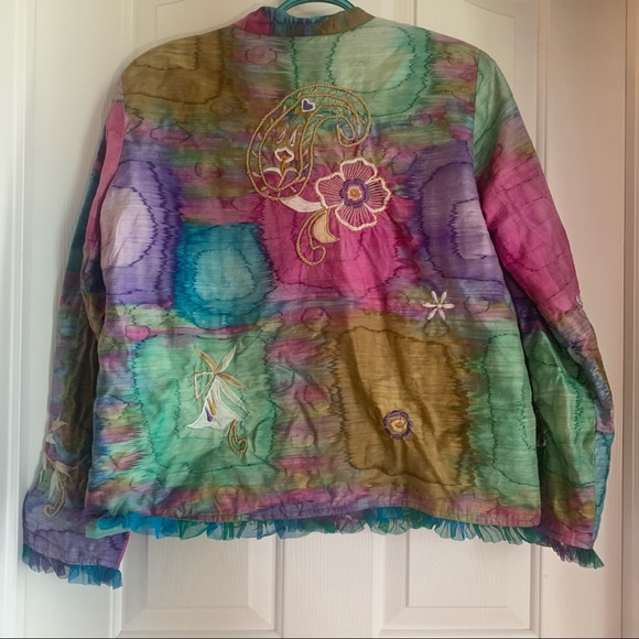 Work of art! Silky look Rainbow embellished Blazer sz large - Picture 2 of 6